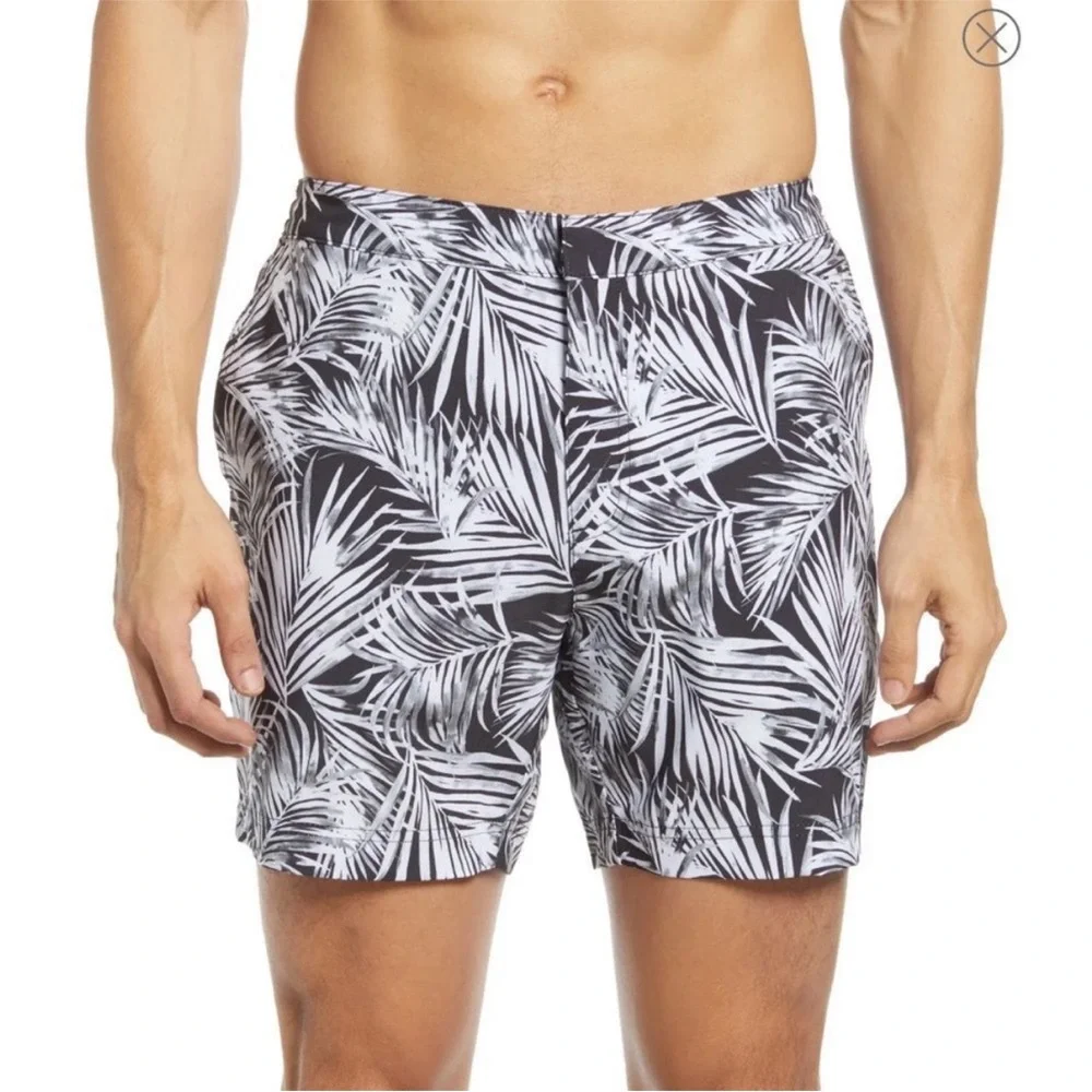 Fair Harbor Sextant Swim Trunk Inner Lined Swim Trunks Black Palm 30